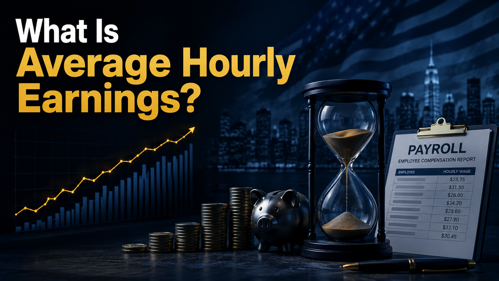 Average Hourly Earnings (AHE) concept illustrating U.S. wage growth as a key indicator for inflation, labor market strength, and Federal Reserve policy.