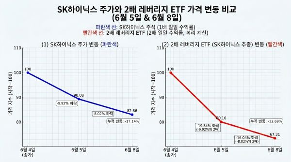 SK하이닉스 기초자산 vs 2X레버리지 추가변동그래프