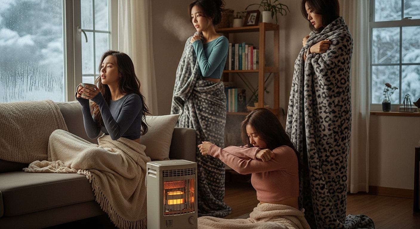 추위에 떠는 여자들