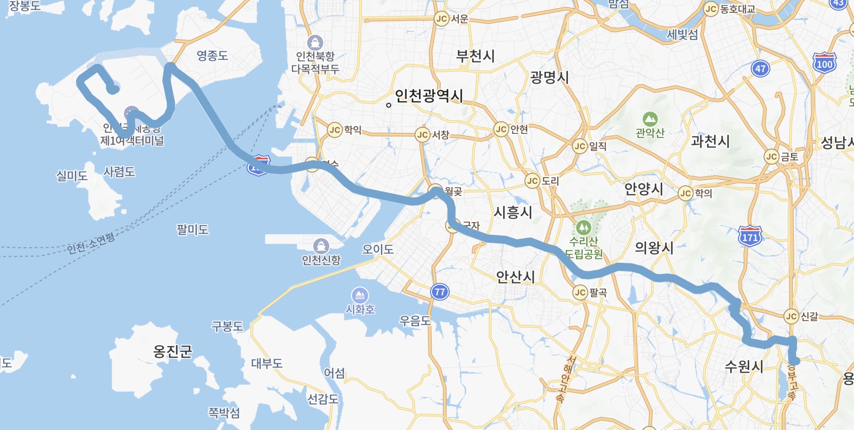 인천공항 8877 버스 운행지도