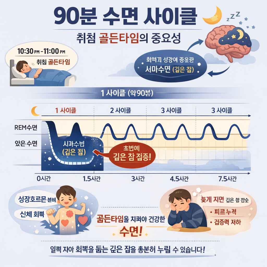 수면의 한 사이클인 90분(1.5시간) 수면의 연속을 보여주는 이미지
이미지출처: Gemini AI 생성
