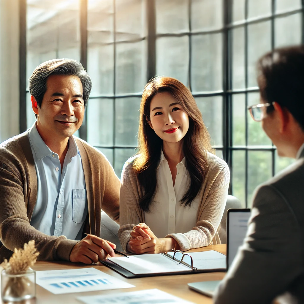 재정 상담받는 중년 부부 