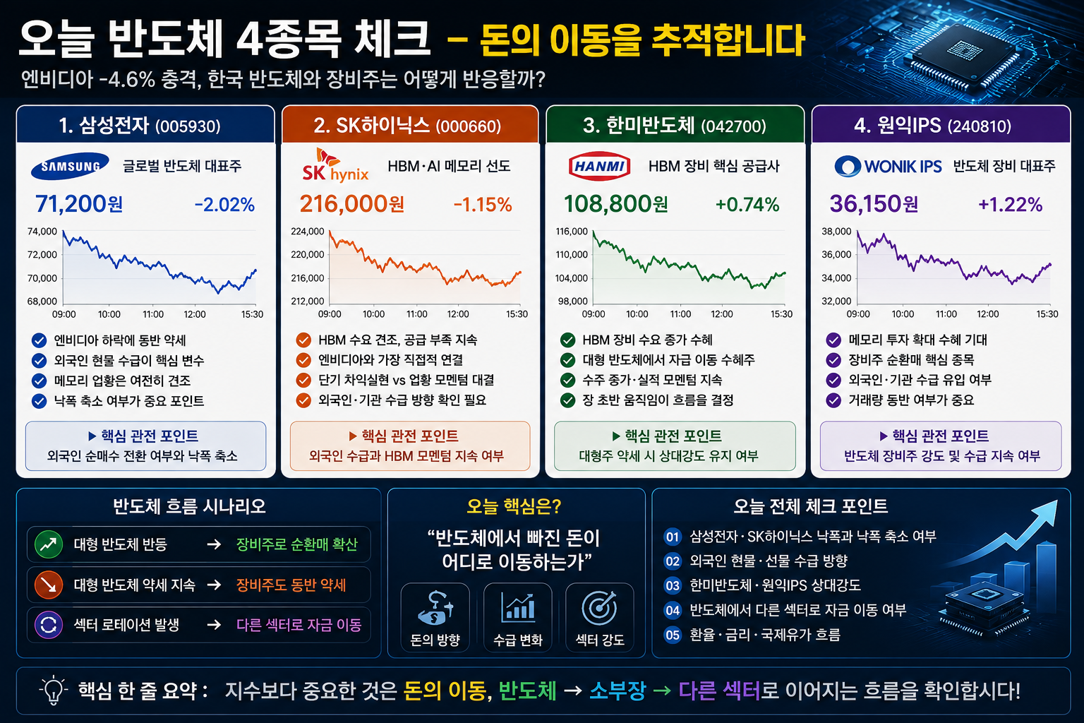 삼성전자 SK하이닉스 한미반도체 원익IPS 오늘 주가 전략
