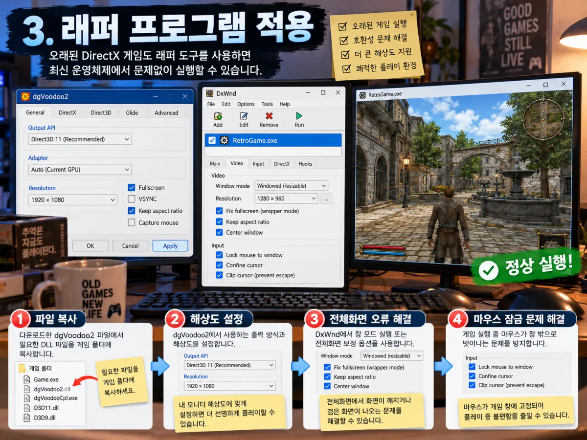 구형 게임 화면 깨짐을 해결하는 디지부두2와 디엑스윈드 그래픽 래퍼 설정 방법