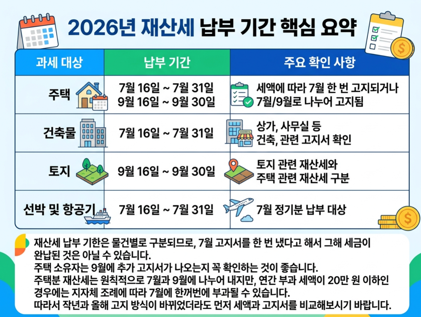 2026 재산세 납부일｜7월&middot;9월 기간 정리