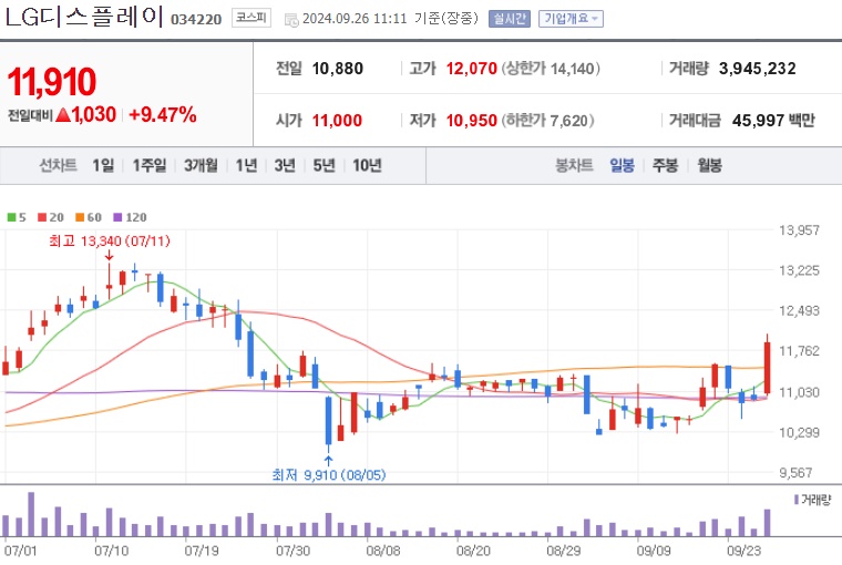 LG디스플레이 주가 (0926)