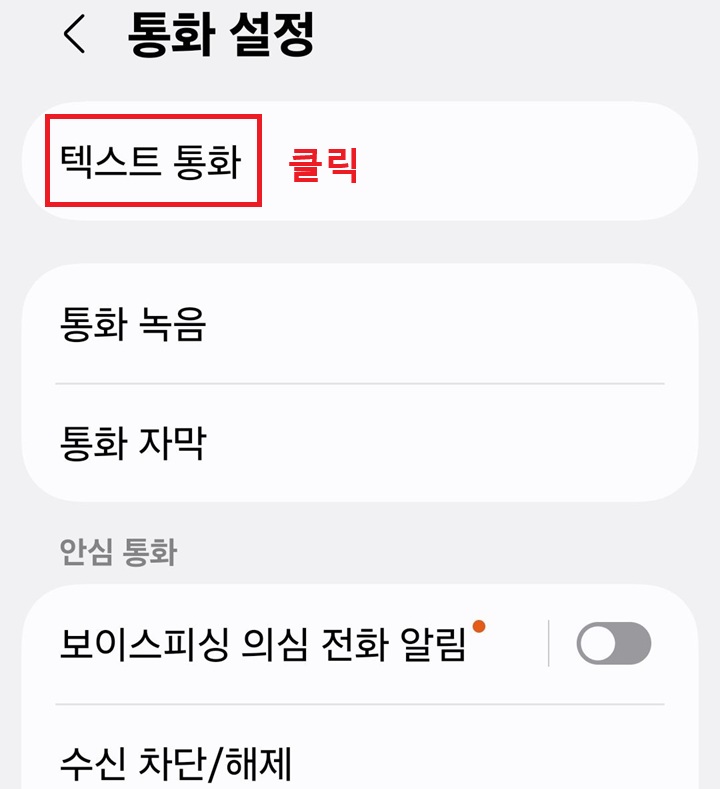통화 설정 페이지 상단에서 텍스트 통화 메뉴 보임