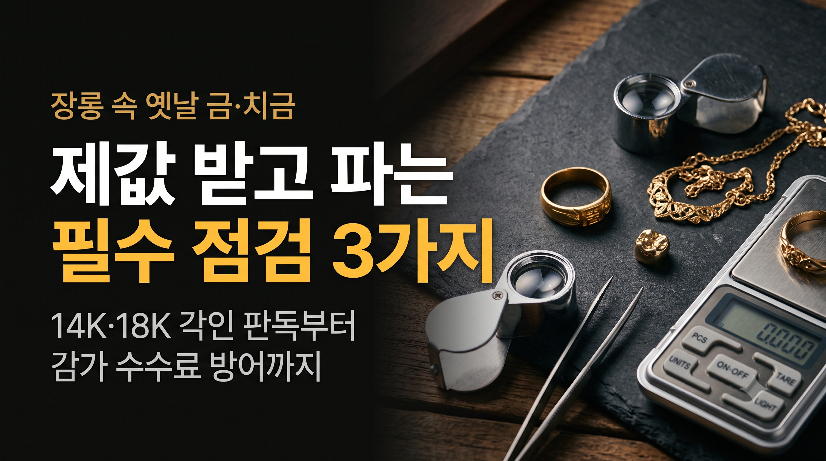 장롱 속 옛날 금과 14K 18K 각인 확인 및 치금 골드크라운 정밀 감정 정산 기준