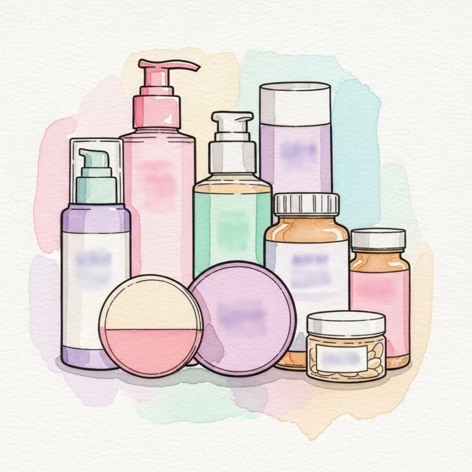 다양한 종류의 뷰티 및 웰니스 제품
