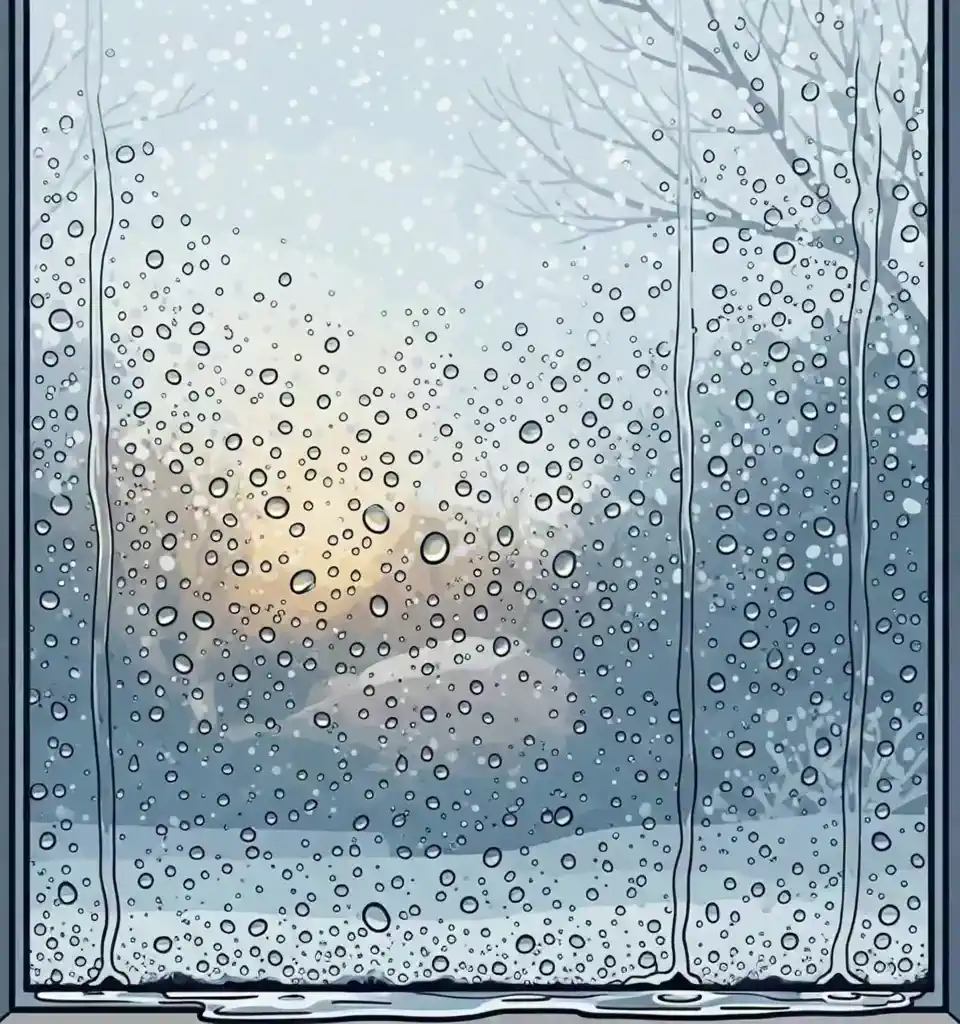 겨울 창문 결로 물방울