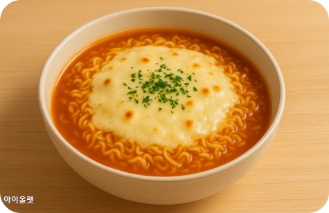 완성된 치즈폭탄 라면