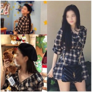 블랙핑크 지수 체크 프릴 원피스 점프슈트