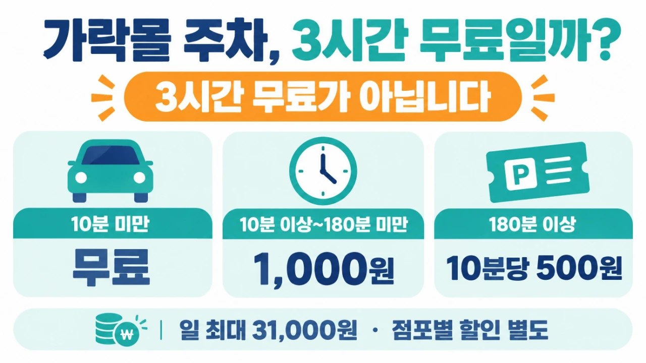 가락시장 가락몰 주차요금 최초 10분 미만 무료, 3시간 미만 1000원, 이후 10분당 500원 안내