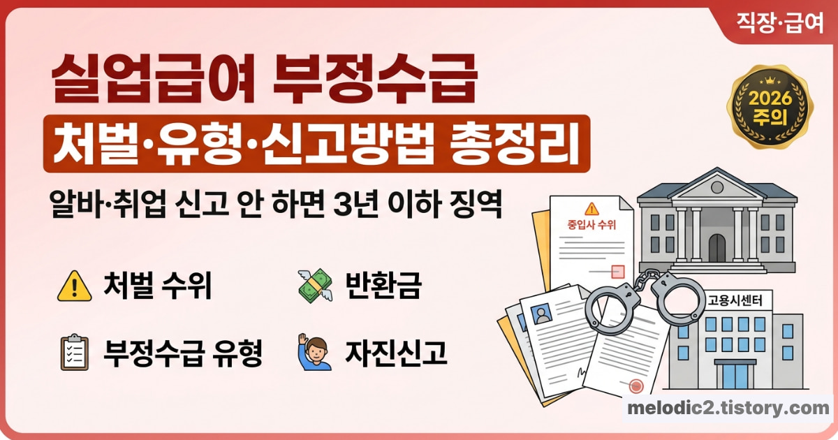 실업급여 부정수급 처벌 유형 신고방법 알바 취업 2026 총정리