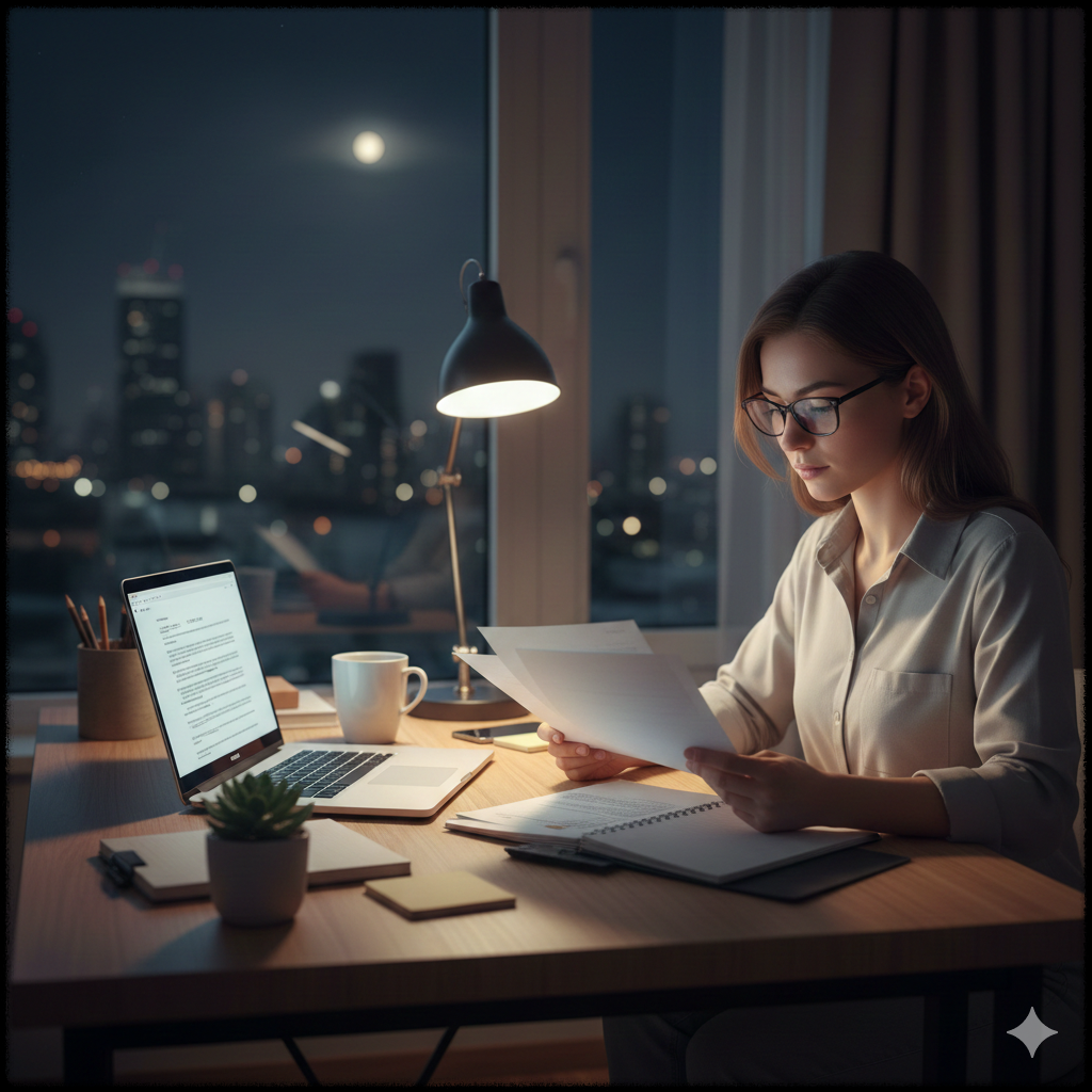 대출, 행정 업무에 제출할 소득 증빙 서류를 준비하는 모습