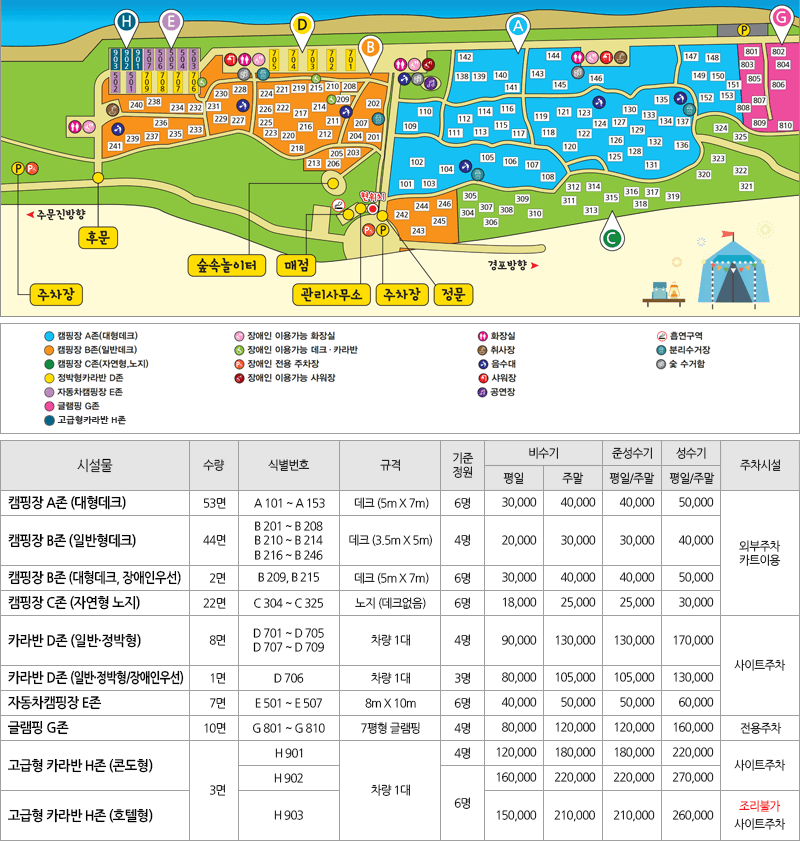 강릉 연곡해변 솔향기 캠핑장 배치도