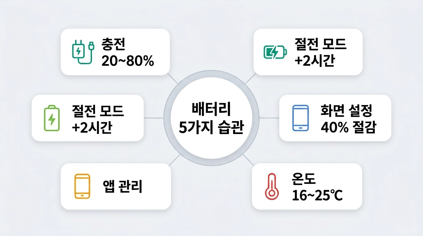 스마트폰 배터리 오래 쓰는 5가지 습관 총정리 인포그래픽