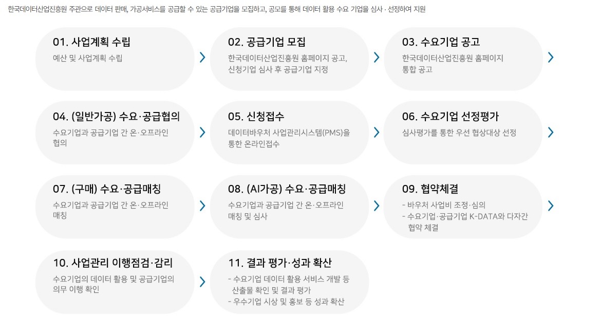정부 지원 사업, 데이터바우처 공급기업, 수요기업, 사업추진 절차