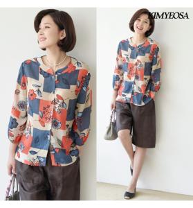 김여사 꽃패치 7부 인견 생활한복상의 엄마옷 마담옷 중년여성 50대 60대