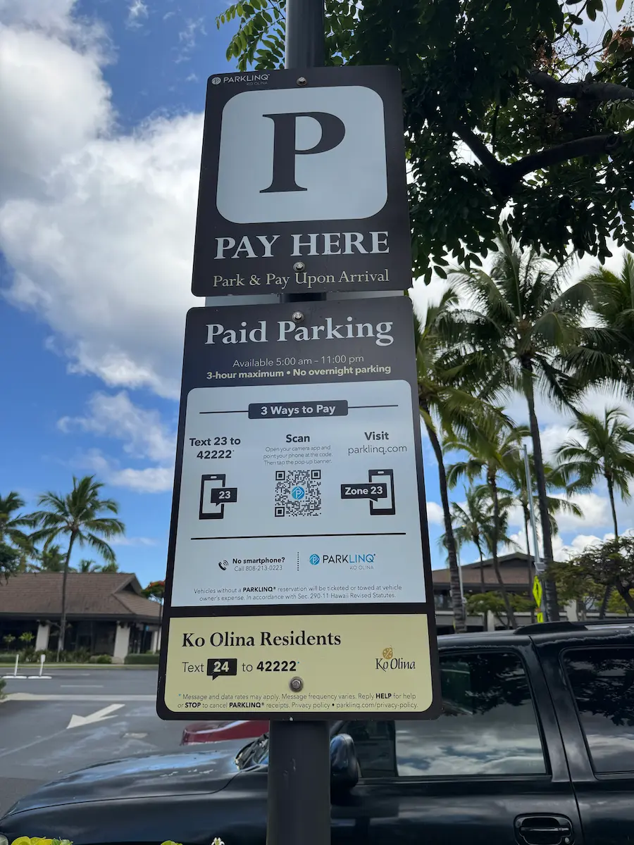 Ko Olina Center 주차표지판 확대본