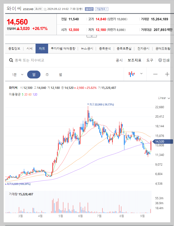 와이씨 주가 분석