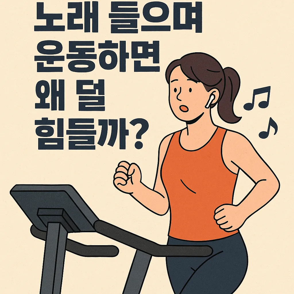 음악을-들으며-운동하는-여성이-러닝머신-위에서-즐겁게-뛰는-모습과-음표-아이콘이-함께-표현된-일러스트