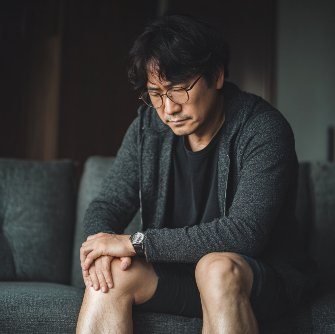 무릎이 아파 걱정스러운 아저씨