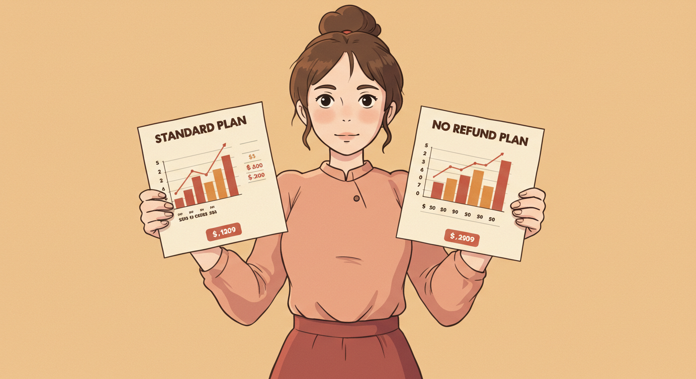 일반형과 무해지형 암보험의 차이를 비교하는 여성 일러스트