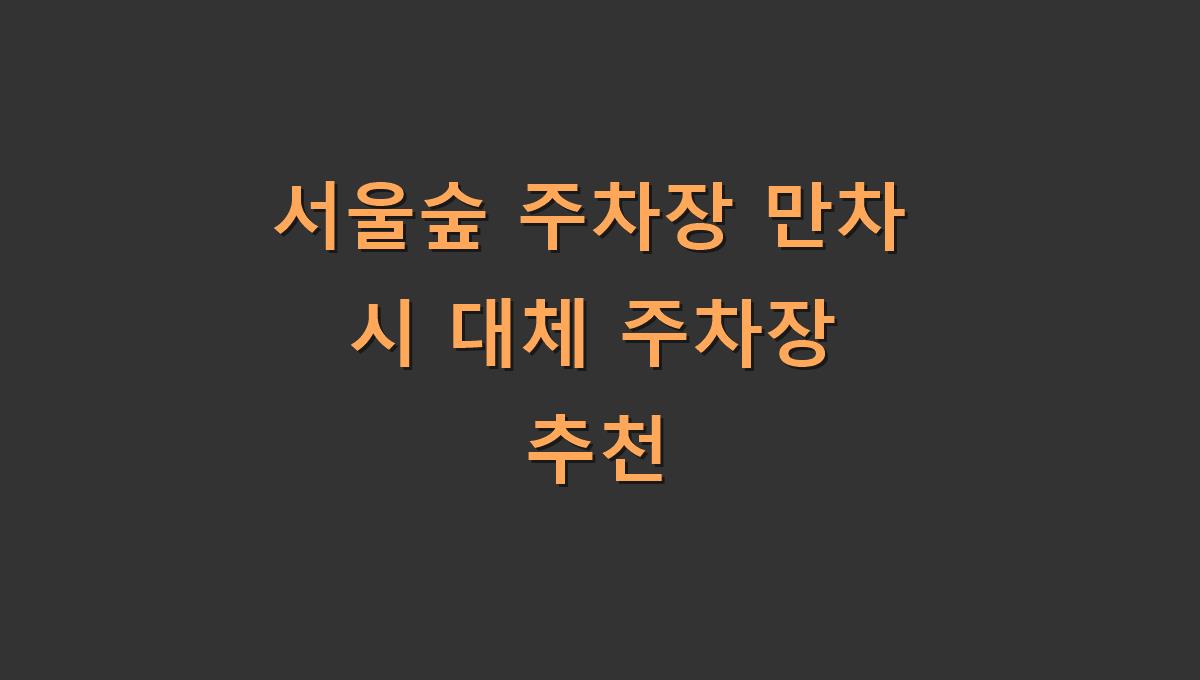 서울숲 주차장 만차 시 대체 주차장 추천