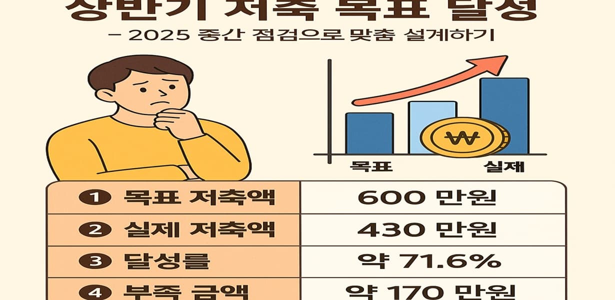 상반기 저축 목표 달성률을 계산한 인포그래픽 이미지