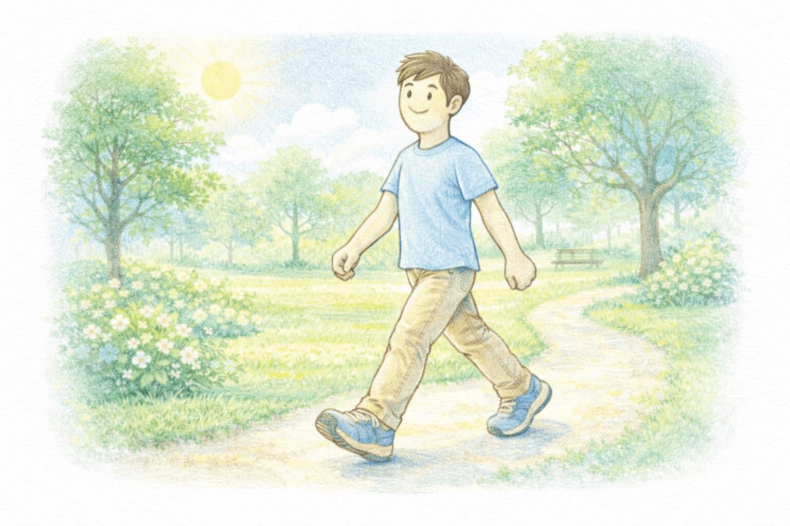 공원에서 건강을 위해 산책하는 남자