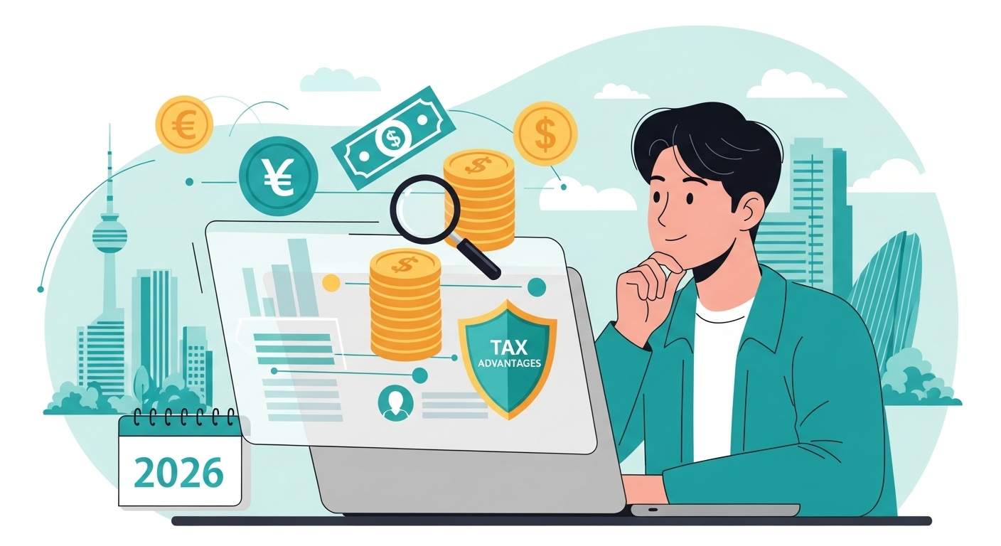 20대 청년이 노트북 화면을 보며 2026년 청년지원금과 세금 혜택을 고민하는 모습