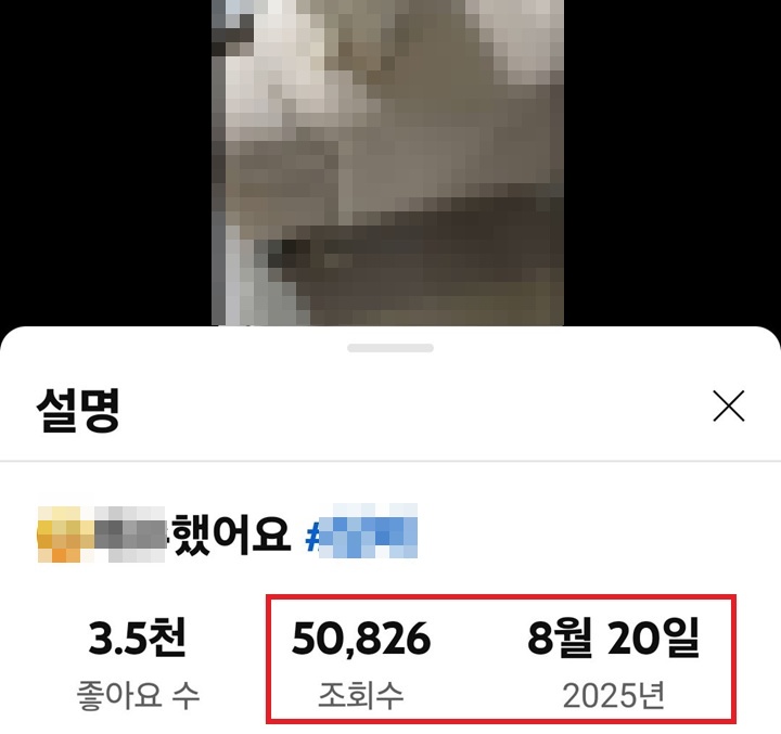 화면 하단에 조회수와 업로드 날짜 보임