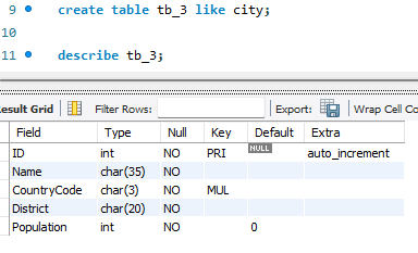 다른 테이블을 복제하여 새로운 테이블 생성