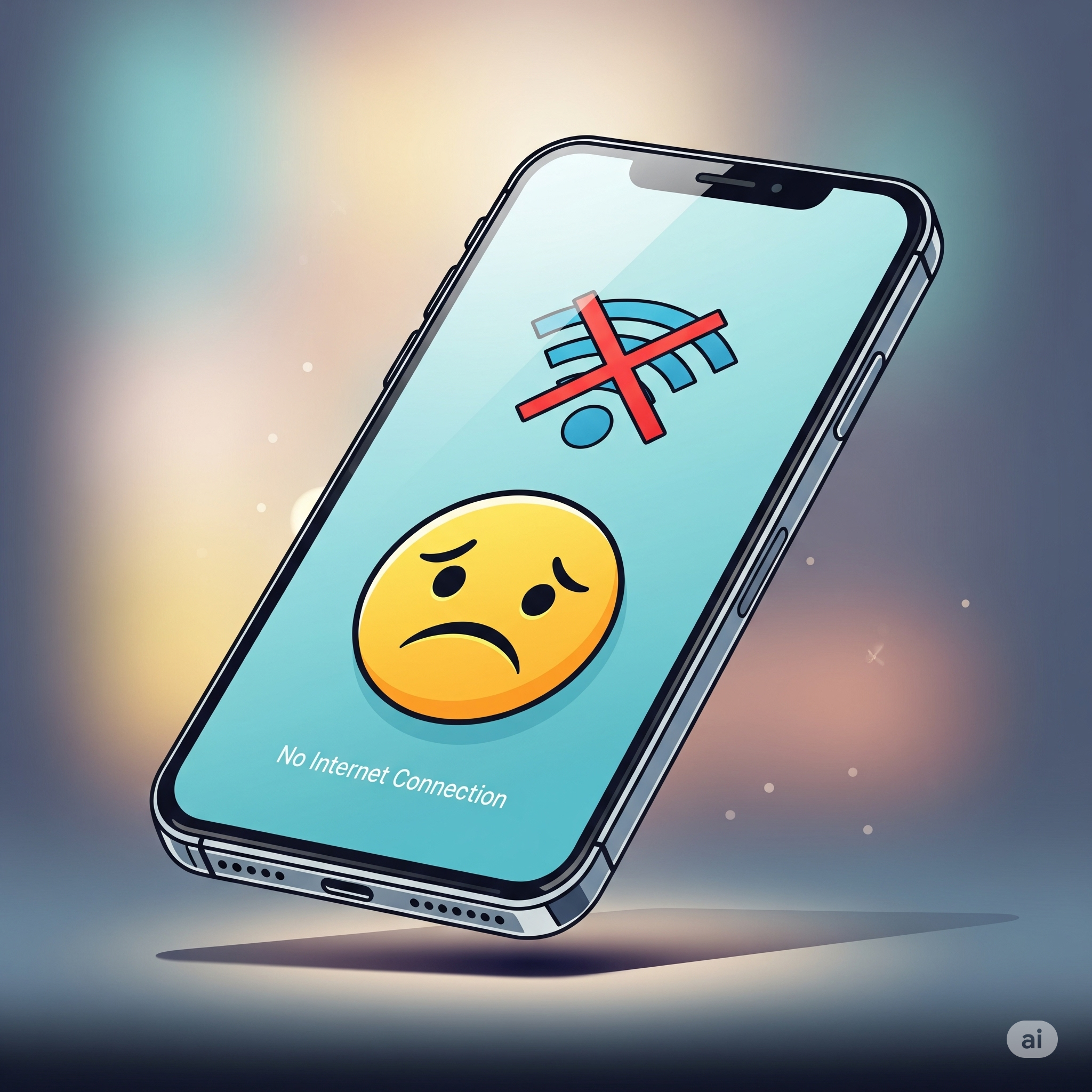 스마트폰에서 카카오톡 네트워크 오류 메시지가 뜬 화면, 손이 와이파이 아이콘