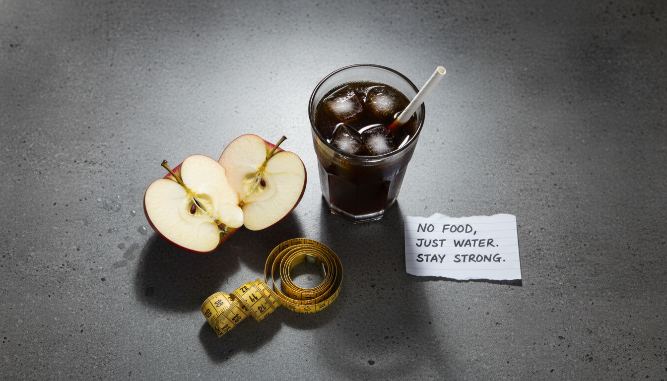 박민영의 37kg 극단적 감량 식단을 상징하는 사과와 아메리카노 그리고 줄자