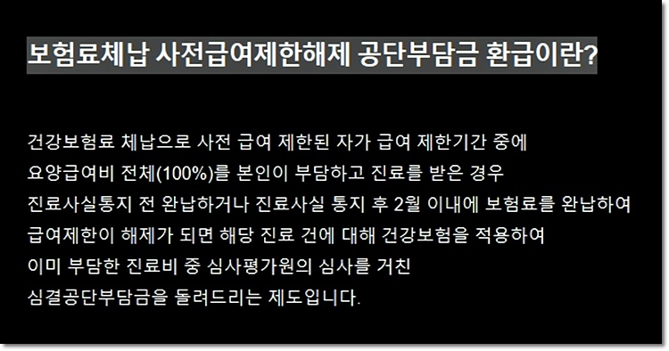 보험료체납 사전급여제한해제 공단부담금 환급이란?