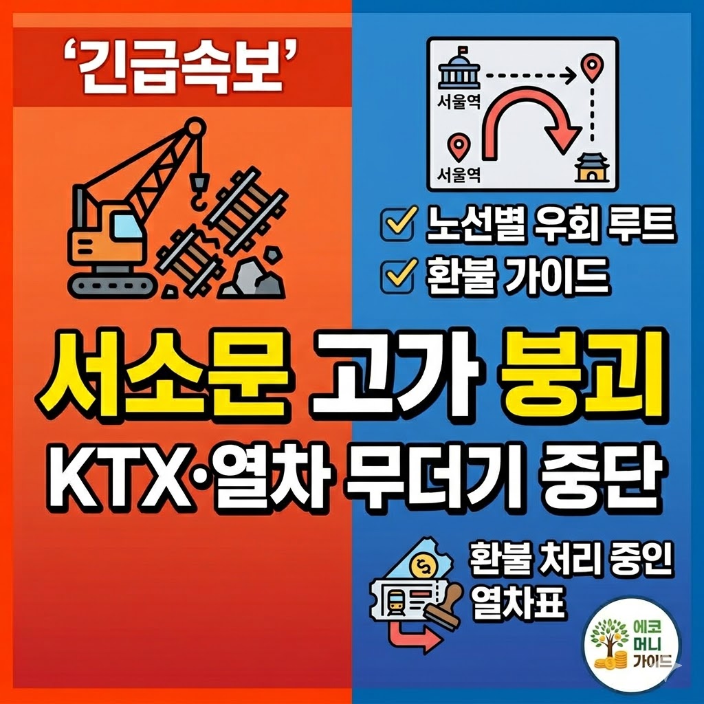 서소문 고가 붕괴로 인한 KTX 및 열차 운행 중단 안내 썸네일 - 노선별 우회 루트 및 환불 가이드 정보 포함
