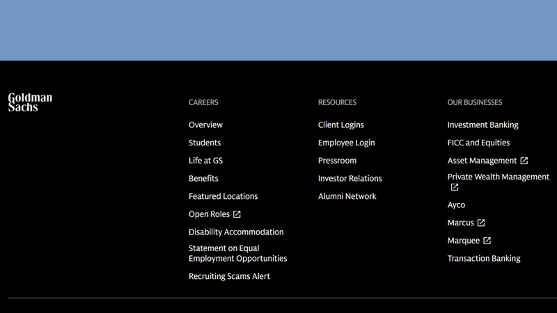 골드만삭스 사이트 메뉴 소개