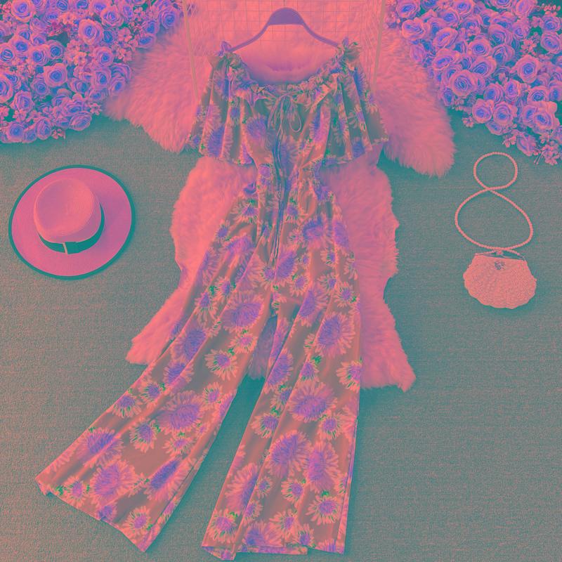 여성 화려 여름 점프슈트 플라워패턴 꽃무늬 점프수트