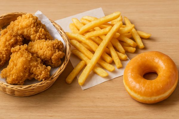 튀긴 음식(치킨, 감자튀김, 도넛)