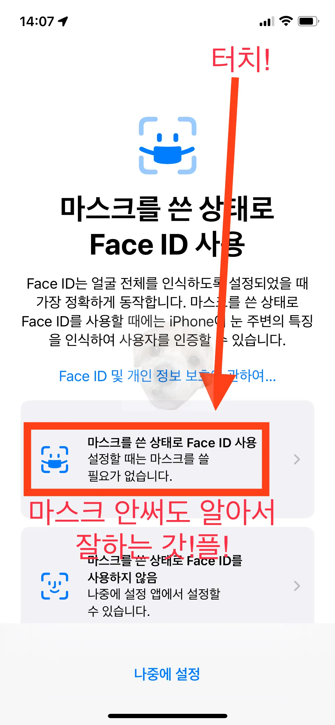 마스크를 쓴 상태로 FaceID 사용 설정하기