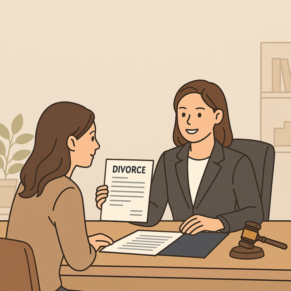 이혼 변호사에게 이혼 상담을 하는 긍정적인 이미지.