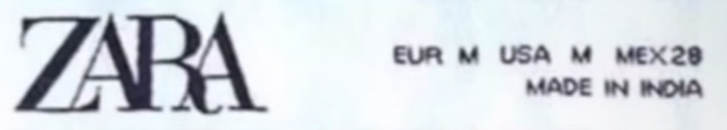 자라 하얀색 바탕위의 검정글씨 라벨