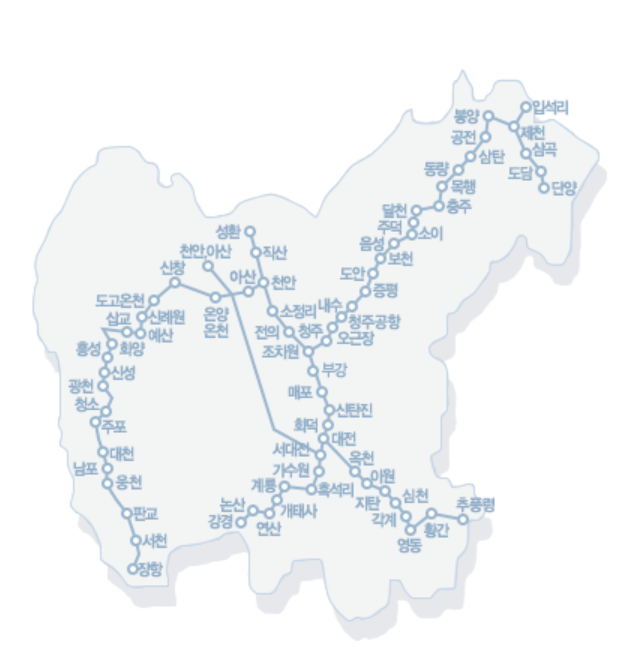 충북선 열차 노선도