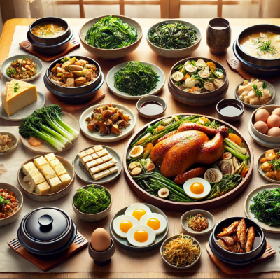 산후조리에-좋은-반찬들이-테이블-위에-놓여-있는-모습