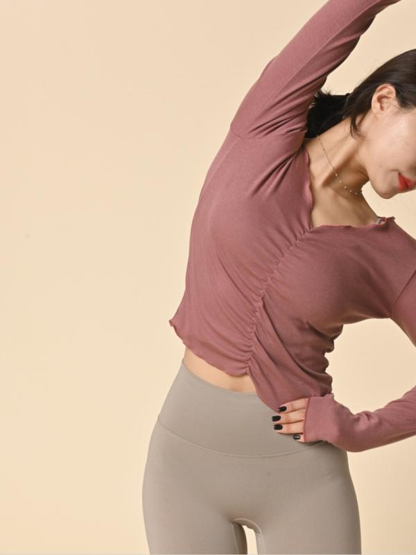 뮤토웨어 브이넥 프릴 크롭 커버업 긴팔운동복 여성 필라테스복 요가복 헬스