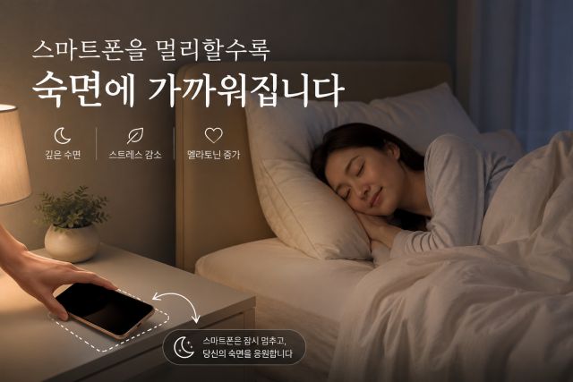 침실에 두면 안 되는 물건 7가지와 숙면 환경 개선을 설명하는 침실 이미지