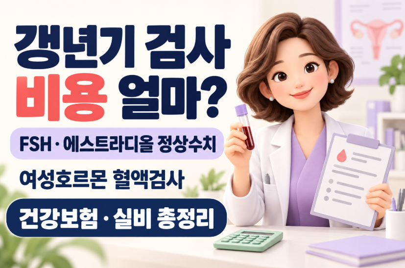 갱년기 검사 비용 얼마?|FSH·에스트라디올 정상수치·여성호르몬 혈액검사·건강보험·실비 총정리