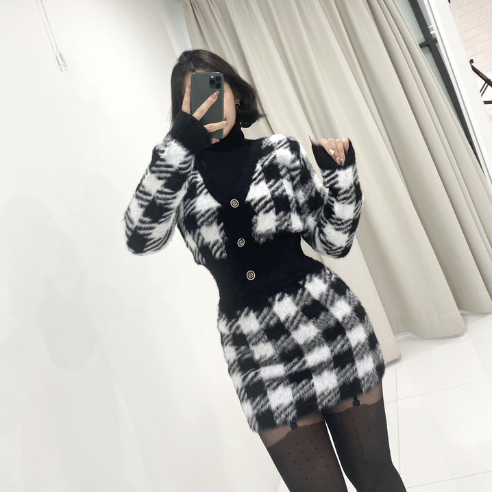 글램 베베 마일디 하운드 체크 앙고라 투피스 셋업 set